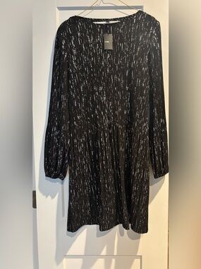 Maje Black Long-Sleeve Dress with Silver Speckle Detail